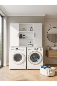Dorpek Adara 2 Kapaklı Çamaşır ve Kurutma Makinesi Dolabı – Beyaz