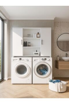 Dorpek Adara 2 Kapaklı Çamaşır ve Kurutma Makinesi Dolabı – Beyaz