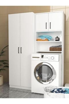 Dorpek Lumy Çamaşır Makinesi Dolabı -tuco 2 Kapaklı 5 Raflı Çok Amaçlı Dolap Kiler Dolabı Beyaz