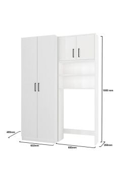Dorpek Lumy Çamaşır Makinesi Dolabı -tuco 2 Kapaklı 5 Raflı Çok Amaçlı Dolap Kiler Dolabı Beyaz
