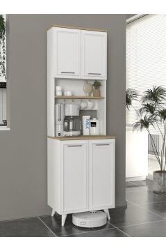 Dorpek Potter 2 Kapaklı Mutfak Dolabı Kahve Köşesi Çok Amaçlı Dolap Beyaz - Rota 60 Cm