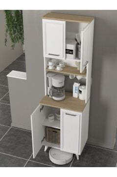 4 Kapaklı Mutfak Dolabı Kahve Köşesi Çok Amaçlı Dolap Beyaz - Rota 60 Cm | Potter