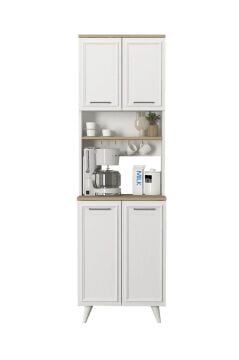 Dorpek Potter 2 Kapaklı Mutfak Dolabı Kahve Köşesi Çok Amaçlı Dolap Beyaz - Rota 60 Cm