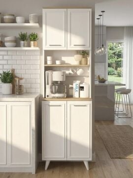 Dorpek Potter 2 Kapaklı Mutfak Dolabı Kahve Köşesi Çok Amaçlı Dolap Beyaz - Rota 60 Cm