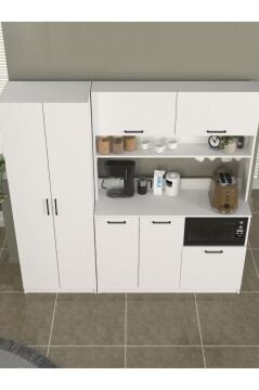 Tuco 3 Kapakli Mutfak Dolabı & Tuco 2 Kapaklı 5 Rafli Çok Amaçlı Dolap Kahve Köşesi Beyaz