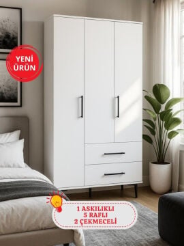 Dorpek Nuna Gardırop 3 Kapaklı 2 Çekmeceli – 180x90 cm Genç ve Yatak Odası Dolabı
