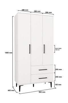 Dorpek Nuna Gardırop 3 Kapaklı 2 Çekmeceli – 180x90 cm Genç ve Yatak Odası Dolabı