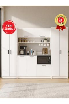 9 Kapaklı Kahve Köşesi, Çok Amaçlı Dolap ve Mutfak Dolabı Kiler Erzak Dolabı Beyaz 250 cm | Tuco