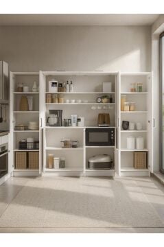 Dorpek Tuco 3 Kapakli Mutfak Dolabı & Tuco 2*2 Kapaklı 2*5 Rafli Çok Amaçlı Dolap Kahve Köşesi Beyaz