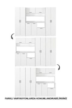 Dorpek Tuco 3 Kapakli Mutfak Dolabı & Tuco 2*2 Kapaklı 2*5 Rafli Çok Amaçlı Dolap Kahve Köşesi Beyaz
