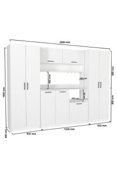 Dorpek Tuco 3 Kapakli Mutfak Dolabı & Tuco 2*2 Kapaklı 2*5 Rafli Çok Amaçlı Dolap Kahve Köşesi Beyaz