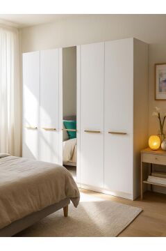 Dorpek Cosmos 5 Kapaklı Aynalı Gardırop 206 cm – Geniş İç Hacimli, Modern Beyaz Dolap
