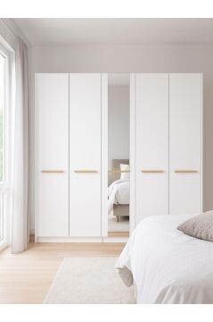Dorpek Cosmos 5 Kapaklı Aynalı Gardırop 206 cm – Geniş İç Hacimli, Modern Beyaz Dolap