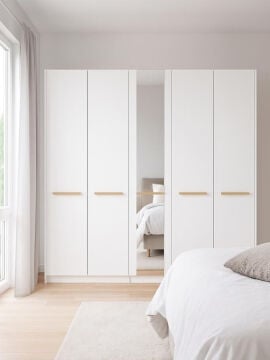 5 Kapaklı Aynalı Gardırop 206 cm – Geniş İç Hacimli, Modern Beyaz Dolap | Cosmos
