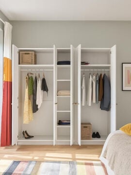 5 Kapaklı Aynalı Gardırop 206 cm – Geniş İç Hacimli, Modern Beyaz Dolap | Cosmos