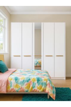 Dorpek Cosmos 5 Kapaklı Aynalı Gardırop 206 cm – Geniş İç Hacimli, Modern Beyaz Dolap