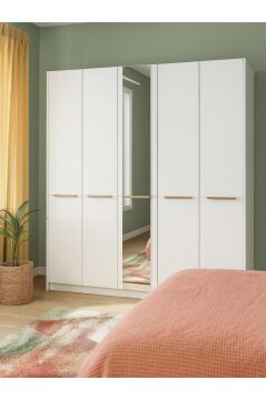 Dorpek Cosmos 5 Kapaklı Aynalı Gardırop 206 cm – Geniş İç Hacimli, Modern Beyaz Dolap