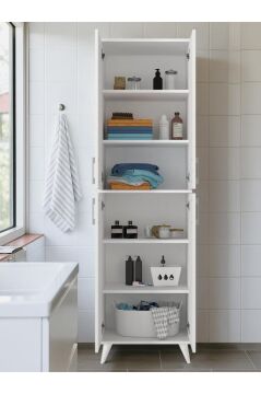 Dorpek Nappa Çok Amaçlı Dolap 6 Raflı Mutfak Dolabı 4 Kapaklı Kiler Dolabı Beyaz