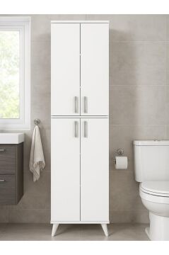 Dorpek Nappa Çok Amaçlı Dolap 6 Raflı Mutfak Dolabı 4 Kapaklı Kiler Dolabı Beyaz