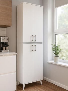 Dorpek Nappa Çok Amaçlı Dolap 6 Raflı Mutfak Dolabı 4 Kapaklı Kiler Dolabı Beyaz