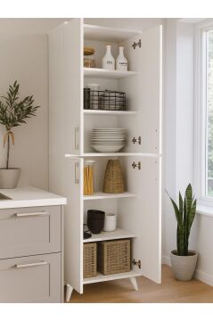 Dorpek Nappa Çok Amaçlı Dolap 6 Raflı Mutfak Dolabı 4 Kapaklı Kiler Dolabı Beyaz