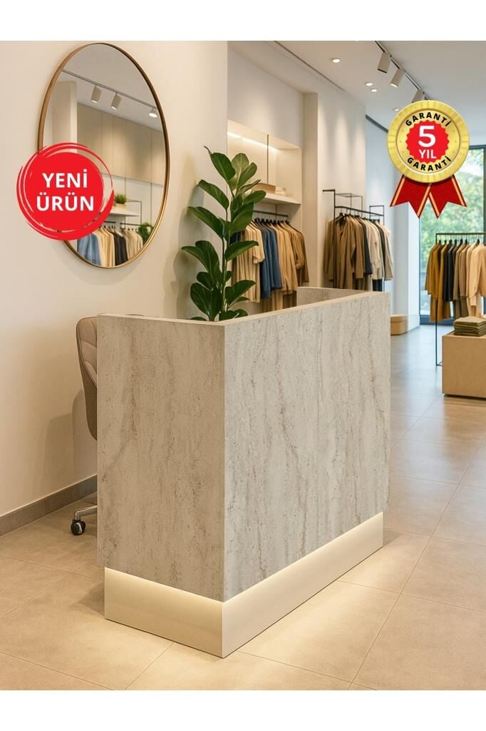 Rissa Ledli Karşılama Bankosu 110cm Kasa Resepsiyon Masası Ofis Bankosu