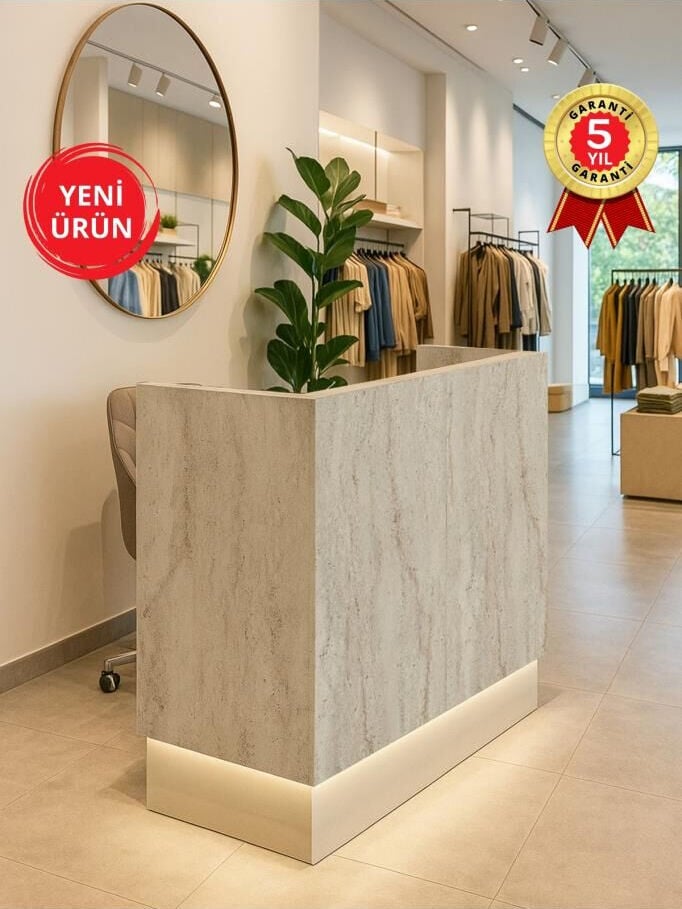 Ledli Karşılama Bankosu 110cm Kasa Resepsiyon Masası Ofis Bankosu | Rissa