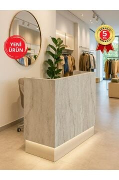Rissa Ledli Karşılama Bankosu 110cm Kasa Resepsiyon Masası Ofis Bankosu