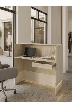 Rissa Ledli Karşılama Bankosu 110cm Kasa Resepsiyon Masası Ofis Bankosu