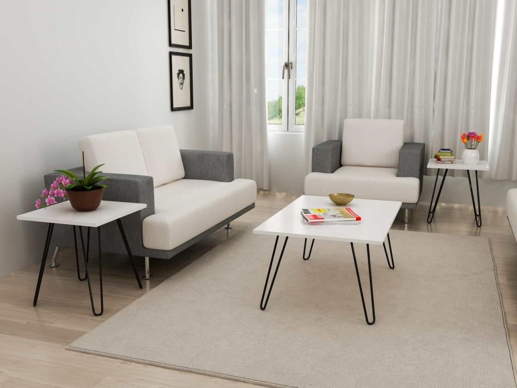 Dekorister Seren 3 lü Konsept Demir Ayaklı Orta Sehpa Beyaz