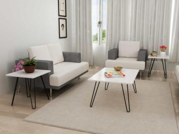 Dekorister Seren 3 lü Konsept Demir Ayaklı Orta Sehpa Beyaz