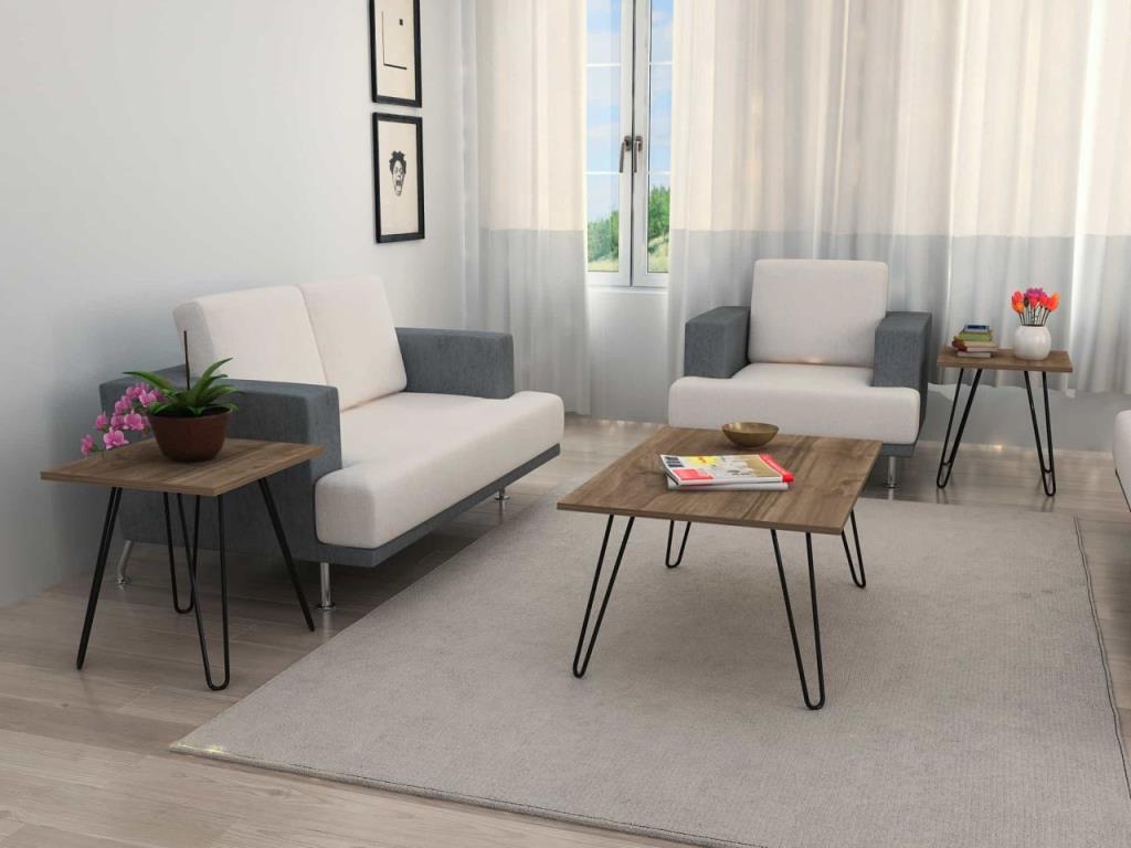 Dekorister Seren 3 lü Konsept Demir Ayaklı Orta Sehpa Ceviz