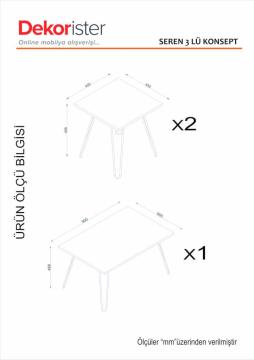 Dekorister Seren 3 lü Konsept Demir Ayaklı Orta Sehpa Ceviz