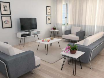 Dekorister Seren 4 lü Konsept Demir Ayaklı Orta Sehpa ve Tv ünitesi Beyaz