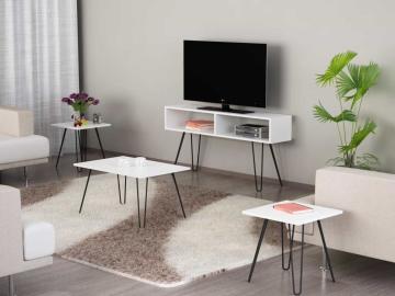Dekorister Seren 4 lü Konsept Demir Ayaklı Orta Sehpa ve Tv ünitesi Beyaz