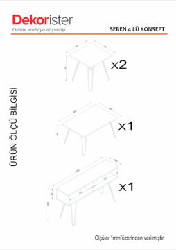 Dekorister Seren 4 lü Konsept Demir Ayaklı Orta Sehpa ve Tv ünitesi Beyaz