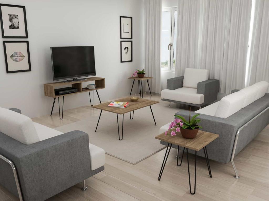 Dekorister Seren 4 lü Konsept Demir Ayaklı Orta Sehpa ve Tv ünitesi Sehpa Ceviz
