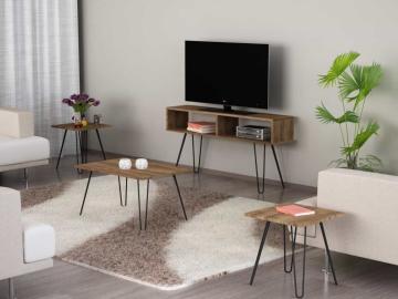 Dekorister Seren 4 lü Konsept Demir Ayaklı Orta Sehpa ve Tv ünitesi Sehpa Ceviz