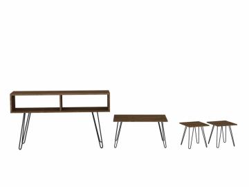 Dekorister Seren 4 lü Konsept Demir Ayaklı Orta Sehpa ve Tv ünitesi Sehpa Ceviz