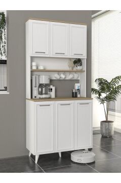 6 Kapaklı Mutfak Dolabı Kahve Köşesi Çok Amaçlı Dolap Beyaz - Rota 90 Cm | Potter