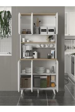 6 Kapaklı Mutfak Dolabı Kahve Köşesi Çok Amaçlı Dolap Beyaz - Rota 90 Cm | Potter