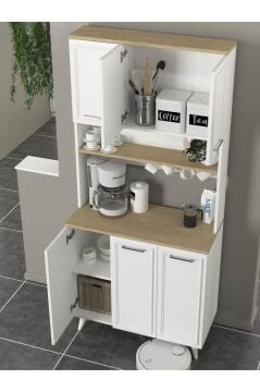 6 Kapaklı Mutfak Dolabı Kahve Köşesi Çok Amaçlı Dolap Beyaz - Rota 90 Cm | Potter