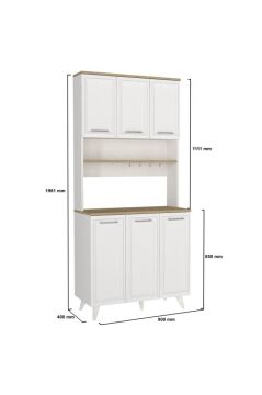 6 Kapaklı Mutfak Dolabı Kahve Köşesi Çok Amaçlı Dolap Beyaz - Rota 90 Cm | Potter