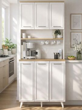 Potter 3 Kapaklı Mutfak Dolabı Kahve Köşesi Çok Amaçlı Dolap Beyaz - Rota 90 Cm