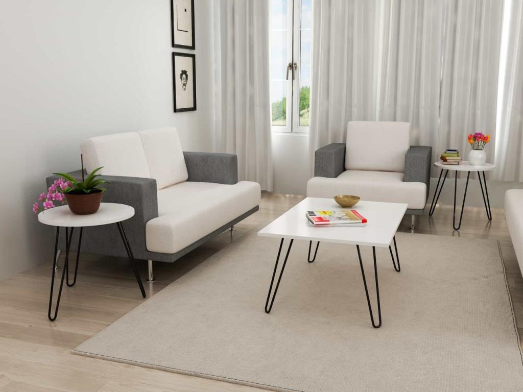 Dekorister Zeren 3 lü Konsept Metal Ayaklı Orta Sehpa Beyaz