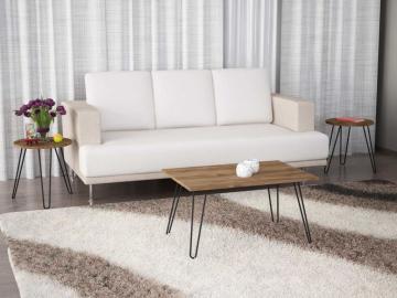 Dekorister Zeren 3 lü Konsept Metal Ayaklı Orta Sehpa Ceviz