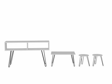 Dekorister Zeren 4 lü Konsept Metal Ayaklı Orta Sehpa ve Tv ünitesi Beyaz