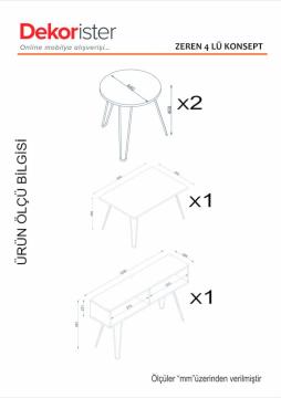 Dekorister Zeren 4 lü Konsept Metal Ayaklı Orta Sehpa ve Tv ünitesi Beyaz