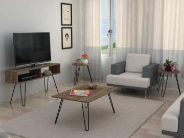 Dekorister Zeren 4 lü Konsept Metal Ayaklı Orta Sehpa ve Tv ünitesi Ceviz