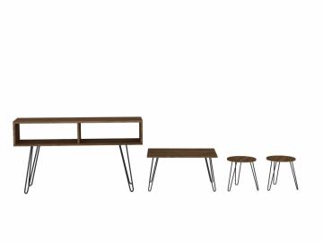 Dekorister Zeren 4 lü Konsept Metal Ayaklı Orta Sehpa ve Tv ünitesi Ceviz